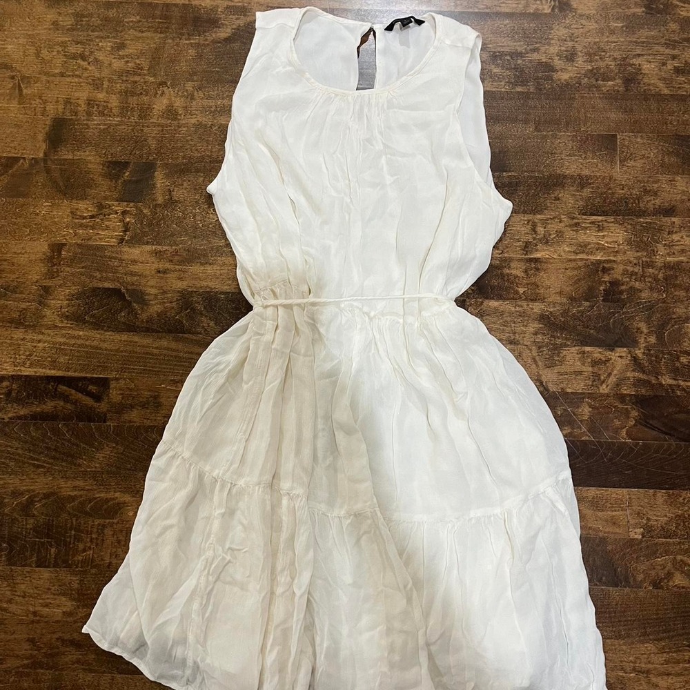 White ruffled cottage coquette dress Gathered mini feminine sleeveless